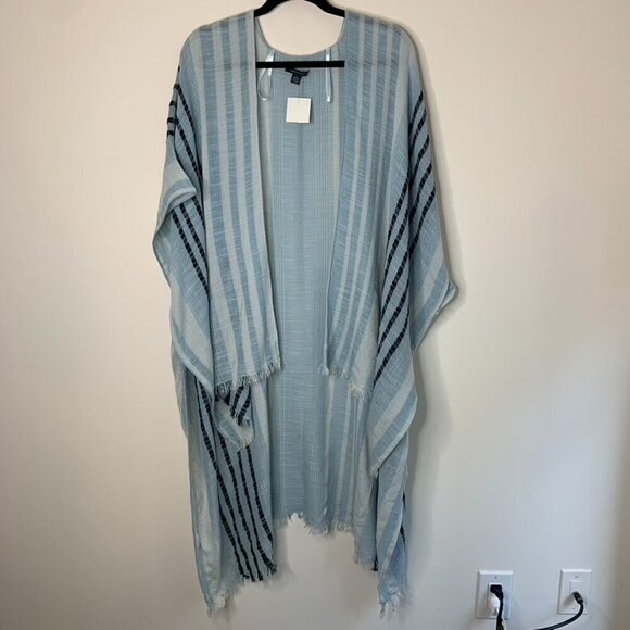 American Eagle Stripe Poncho Cape Wrap Coverup Kimono Blue Open front Y2k 2000s - Picture 7 of 16